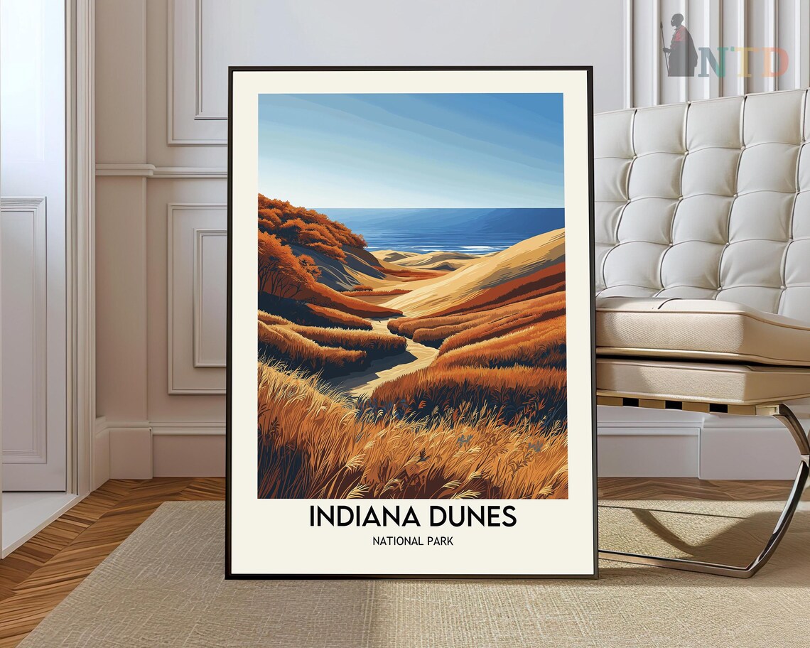 Indiana Dunes National Park Golden Dunes Retro Travel Poster