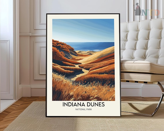 Indiana Dunes National Park Golden Dunes Retro Travel Poster