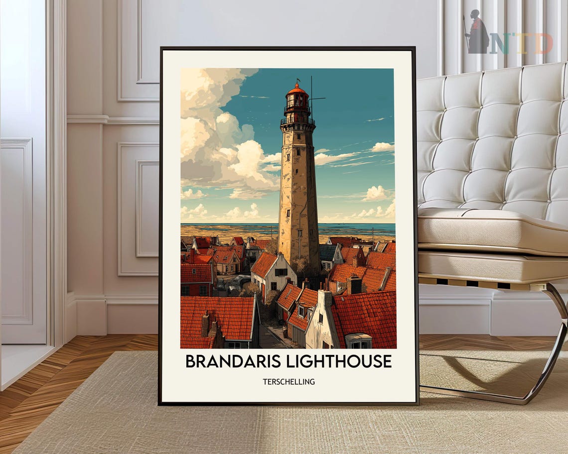 Brandaris Lighthouse Terschelling Daytime Vintage Travel Poster