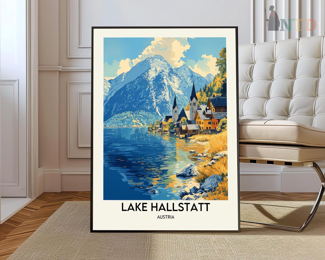 Lake Hallstatt Austria Alpine Village Lakeside Travel Poster