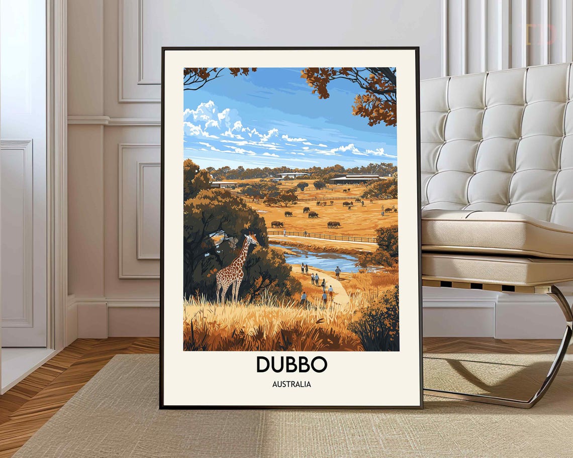 Dubbo Australia Giraffe Savannah Vintage Style Travel Art Print