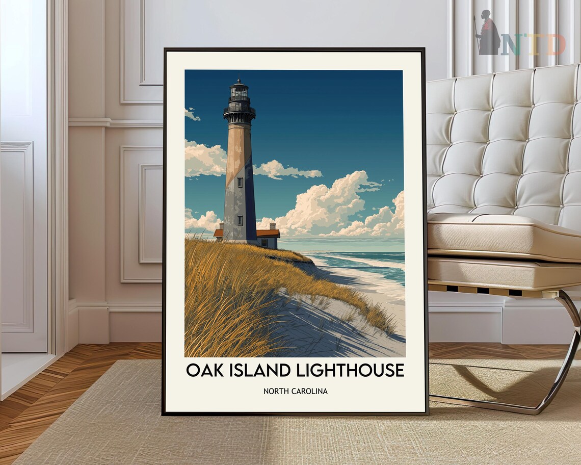 Oak Island Lighthouse Travel Poster, Caswell Beach
