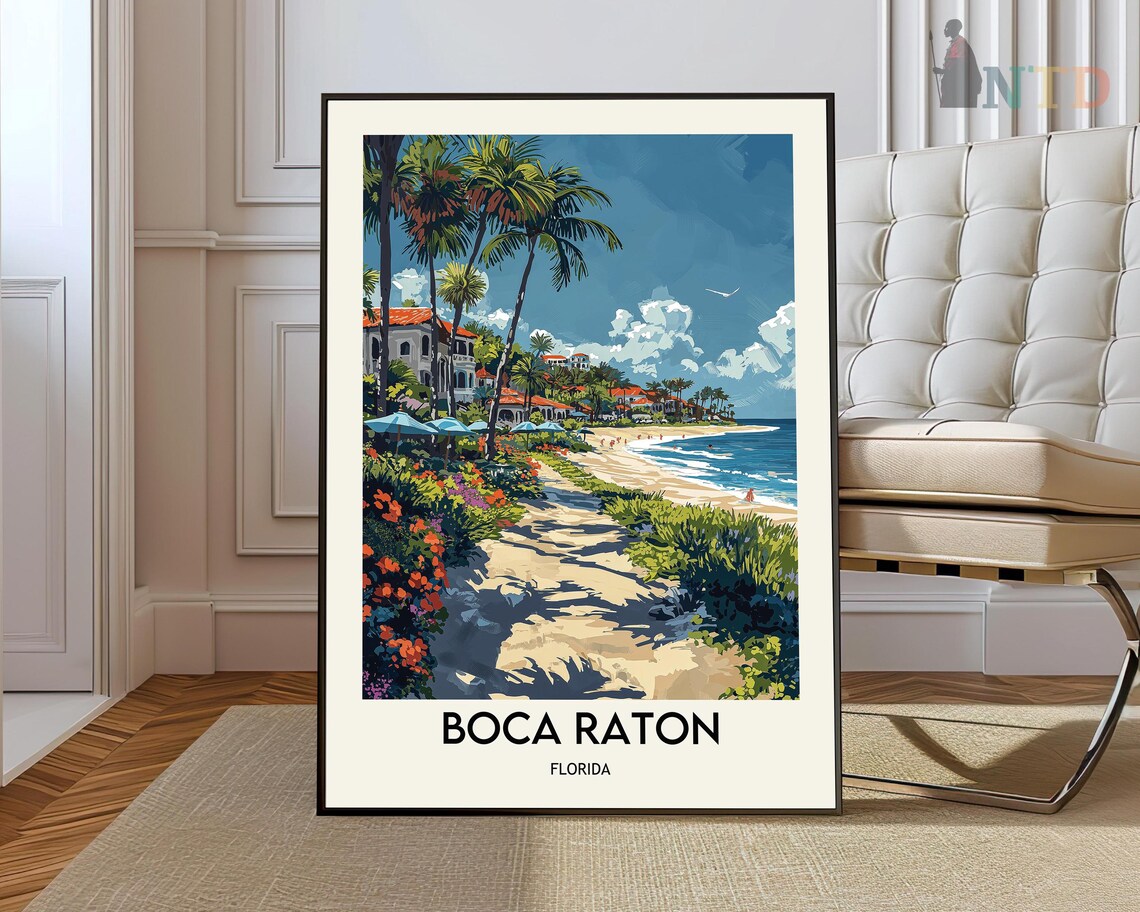 Flower Lined Path to the Beach Boca Raton Florida Travel Poster