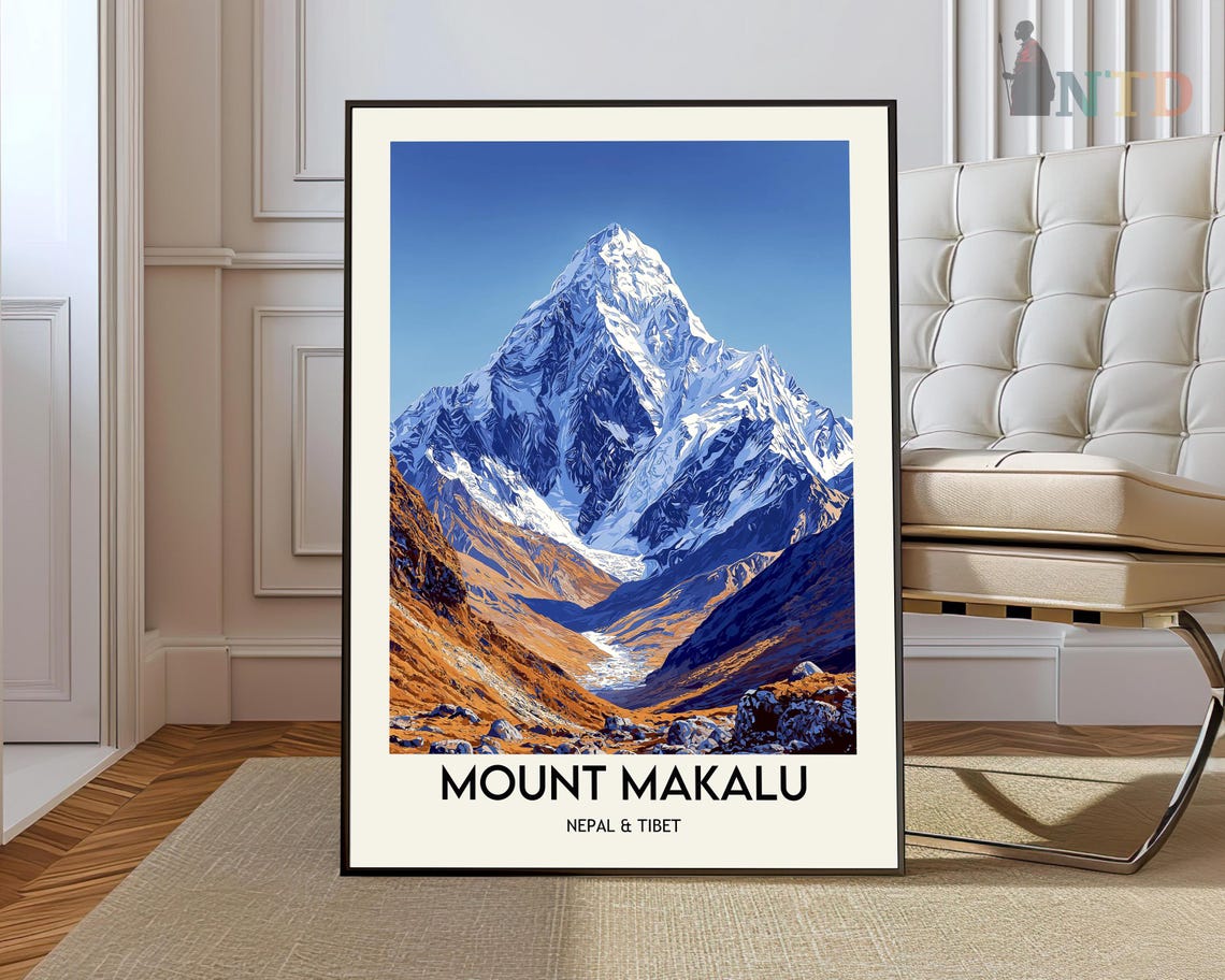 Mount Makalu Nepal Tibet Snowy Himalayan Peak Vintage Travel Poster