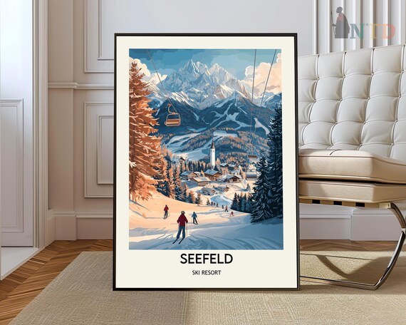 Seefeld Ski Resort Alpine Village Gondola Retro Winter Travel Poster