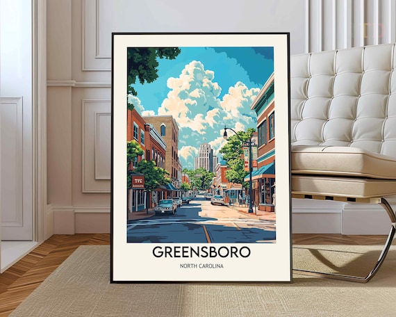 Greensboro North Carolina City Downtown Skyline Travel Poster
