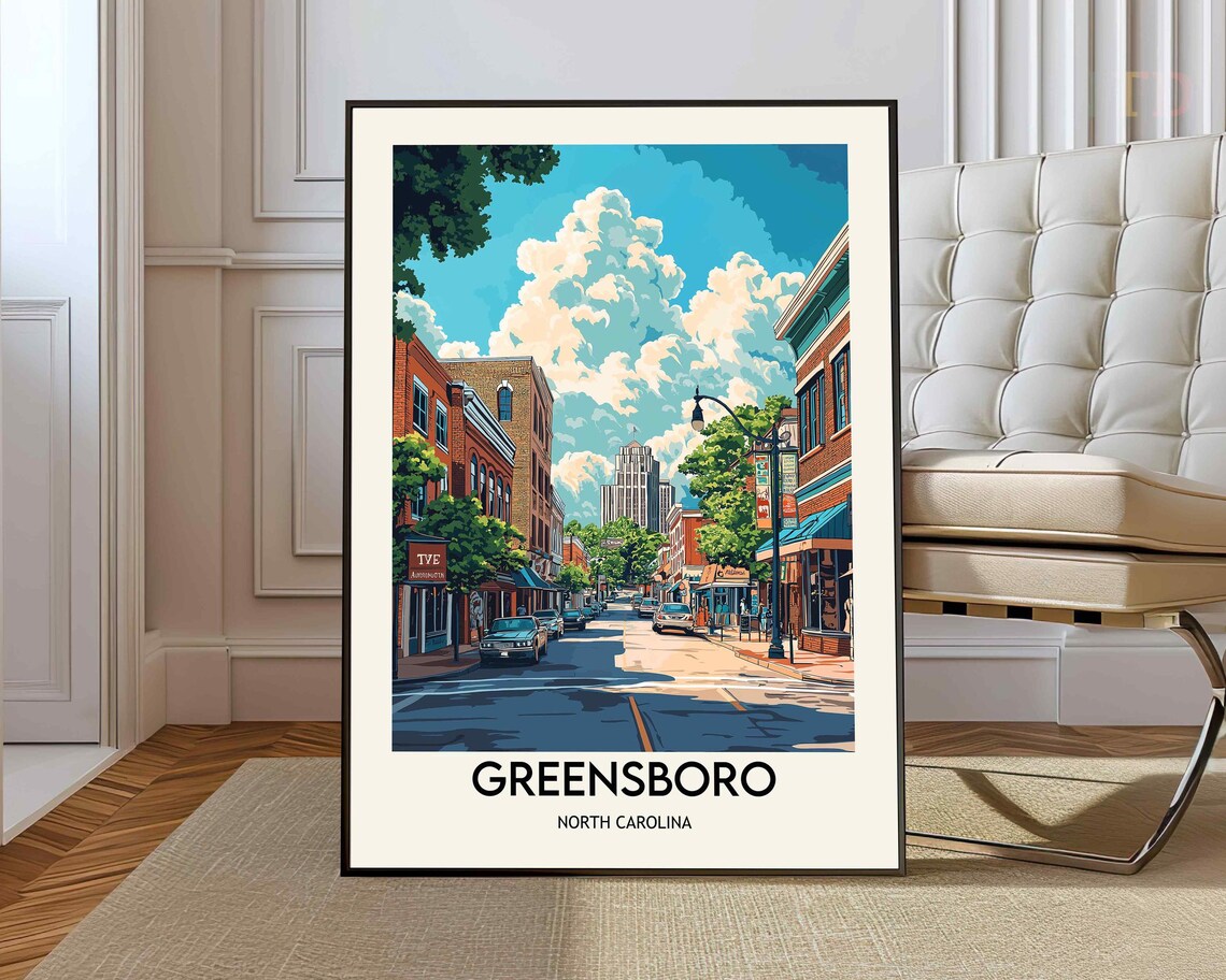 Greensboro North Carolina City Downtown Skyline Travel Poster