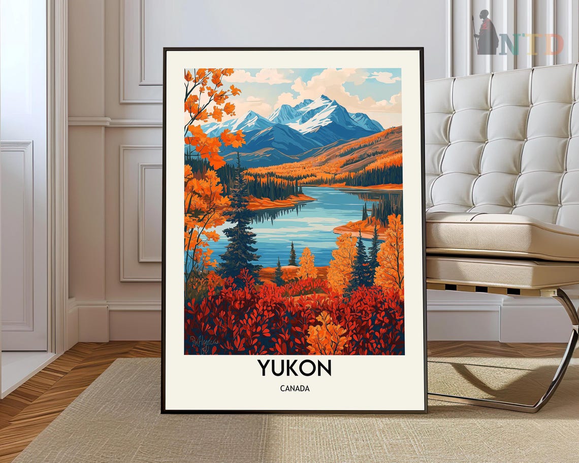 Yukon Canada Serene Autumn Mountain Lake Landscape Travel Poster