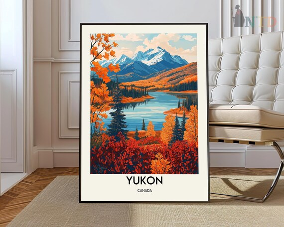 Yukon Canada Serene Autumn Mountain Lake Landscape Travel Poster