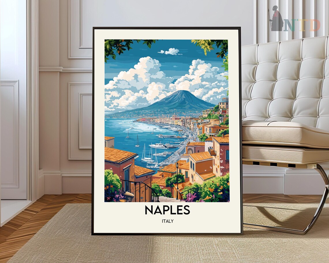 Naples Italy Bay Mount Vesuvius Sailboats Coast Travel Poster