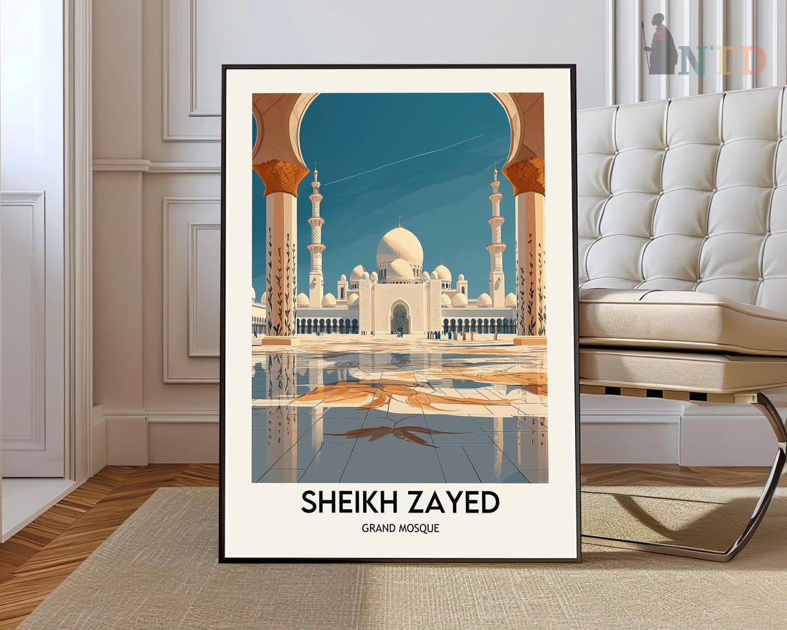 Sheikh Zayed Grand Mosque Abu Dhabi UAE Landmark Travel Poster