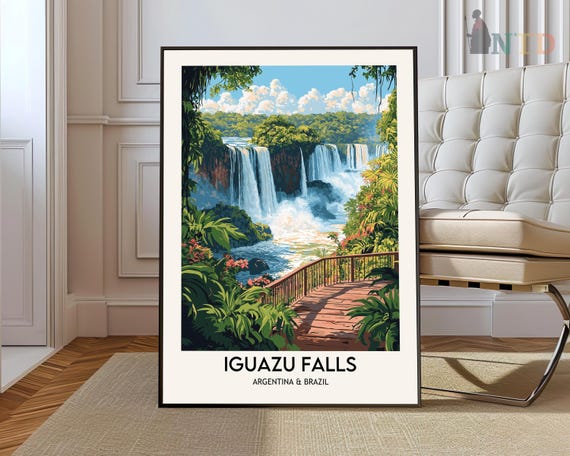 Iguazu Falls Poster Travel Print Argentina Tropical Decor Beach Art Gift