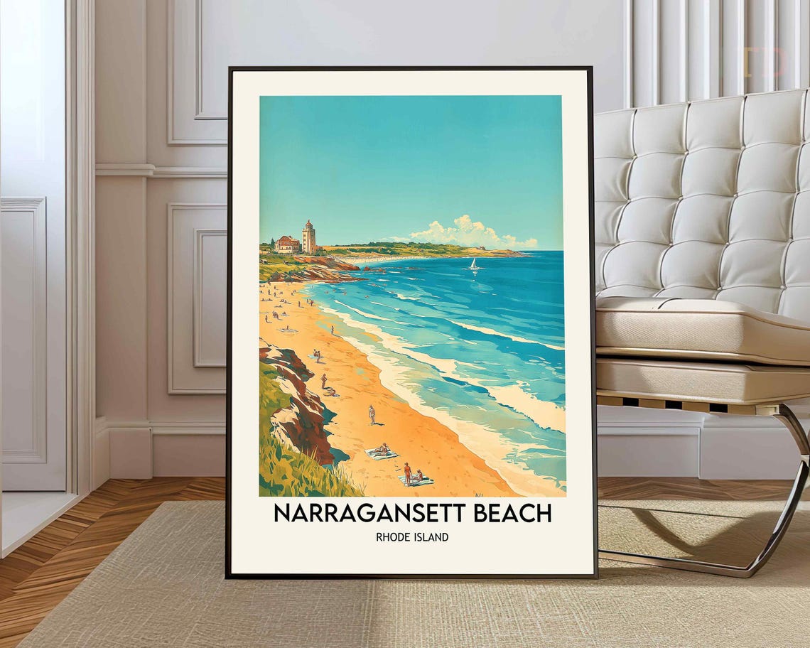 Narragansett Beach Rhode Island Lighthouse Summer Shoreline Poster
