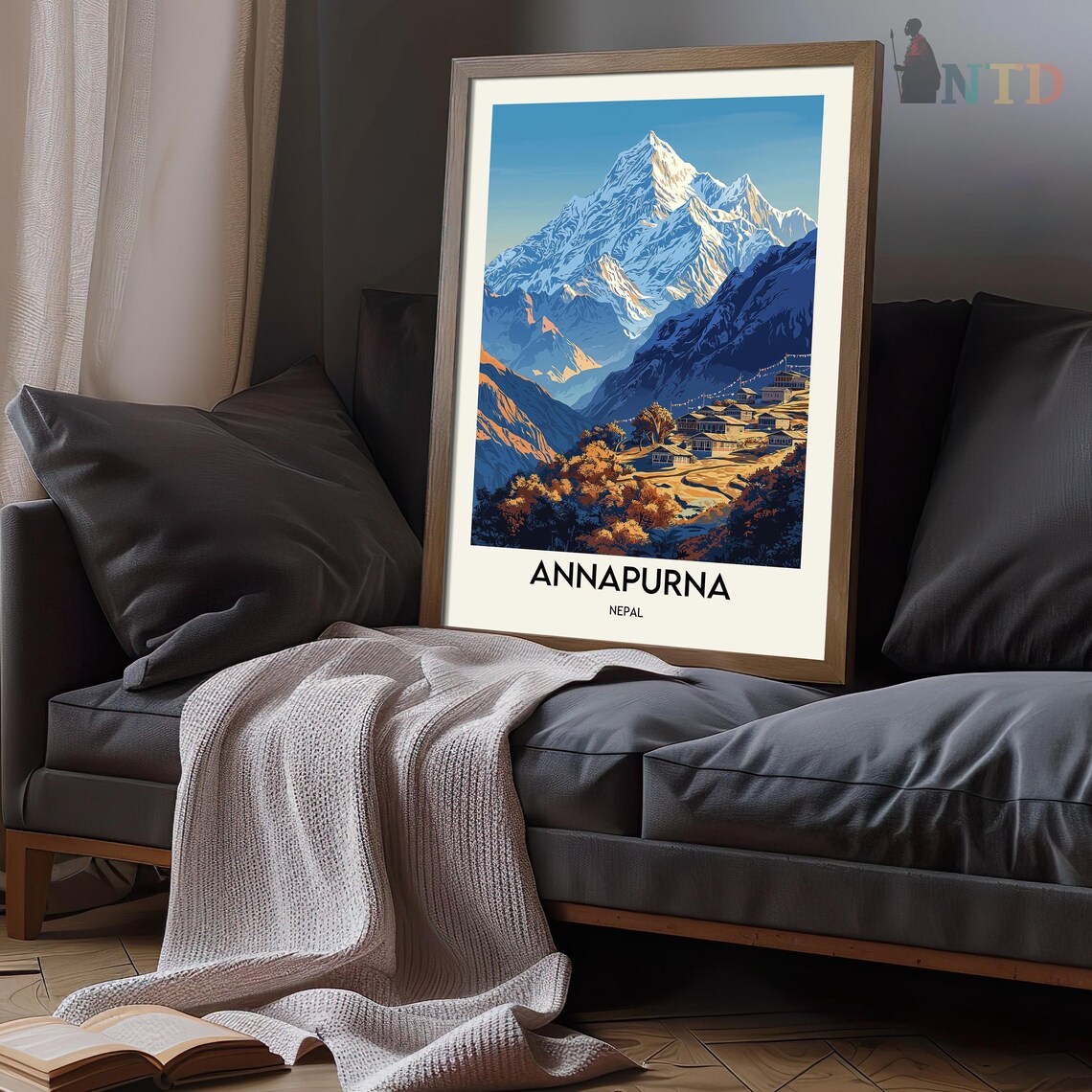 Annapurna Nepal Himalayan Snow Peak Village Vintage Travel Poster - Image 3