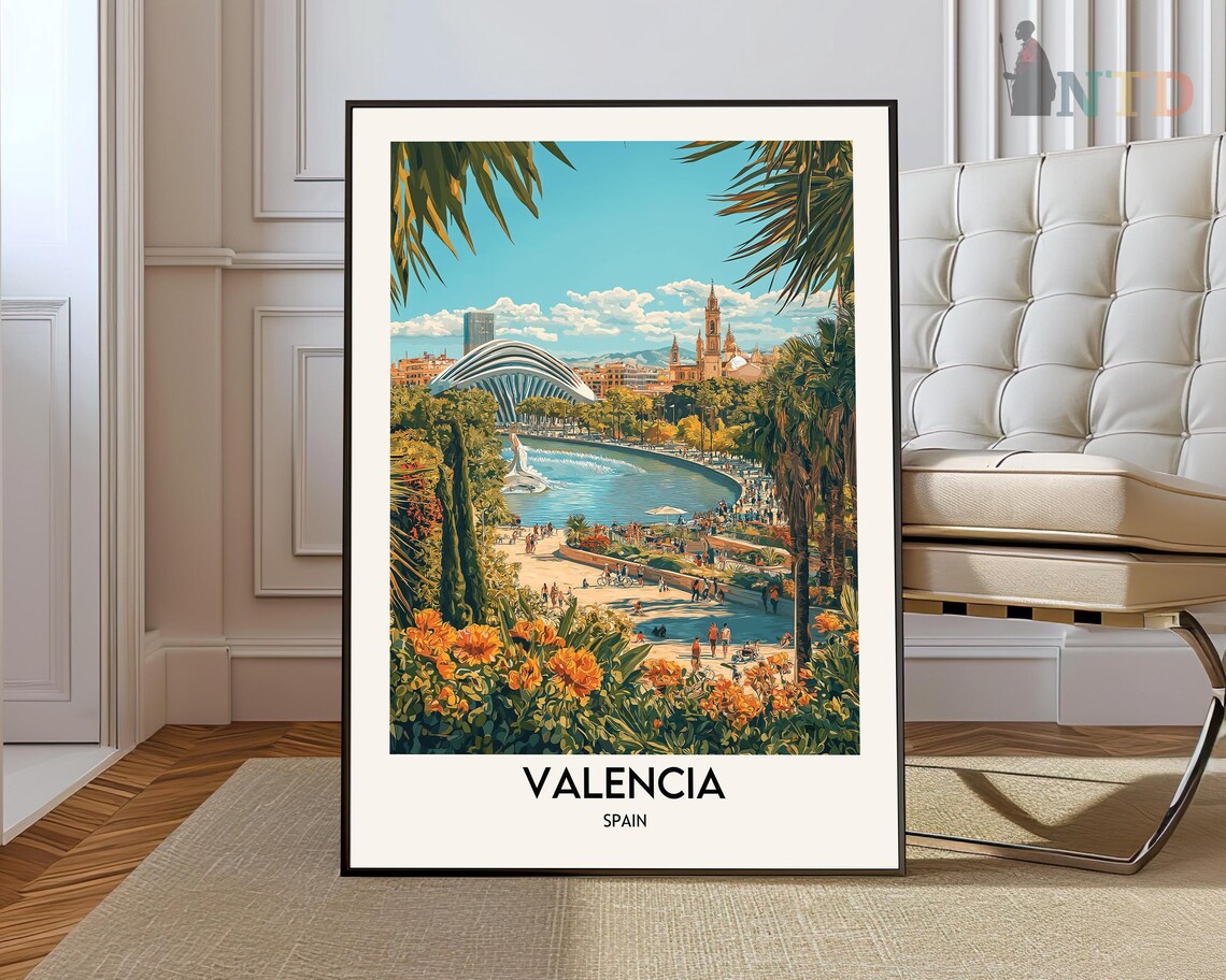 Valencia Travel Poster, Tropical City Wall Art