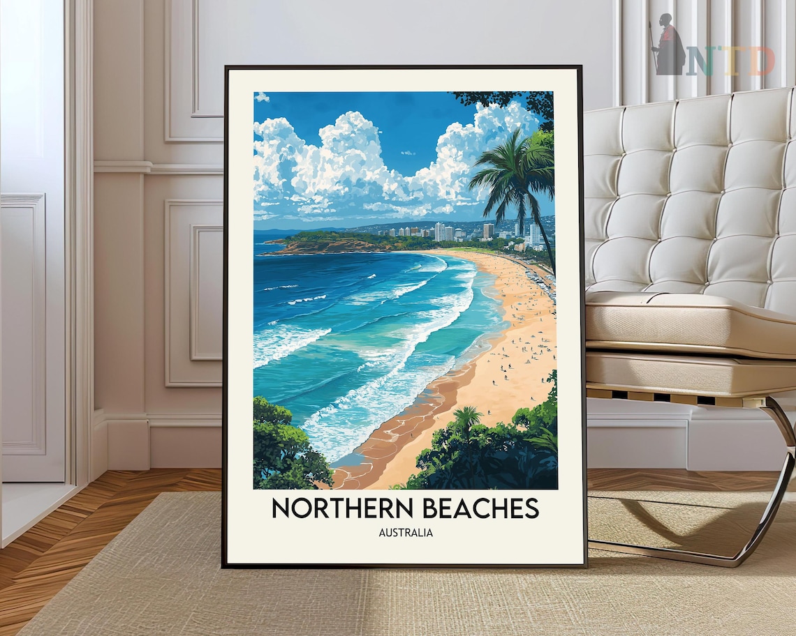Northern Beaches Travel Poster, Coastal View