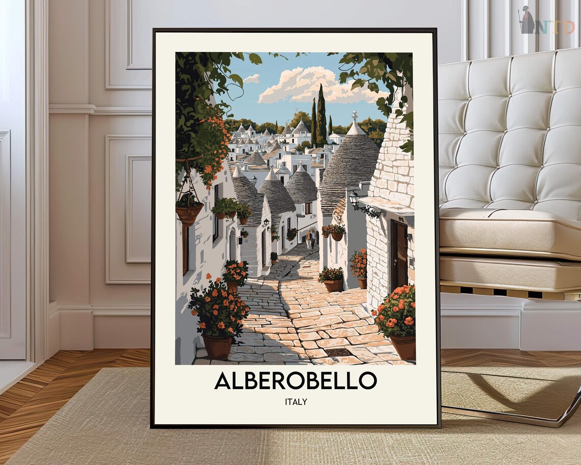 Alberobello Italy Trulli Stone Houses Street Travel Poster Art