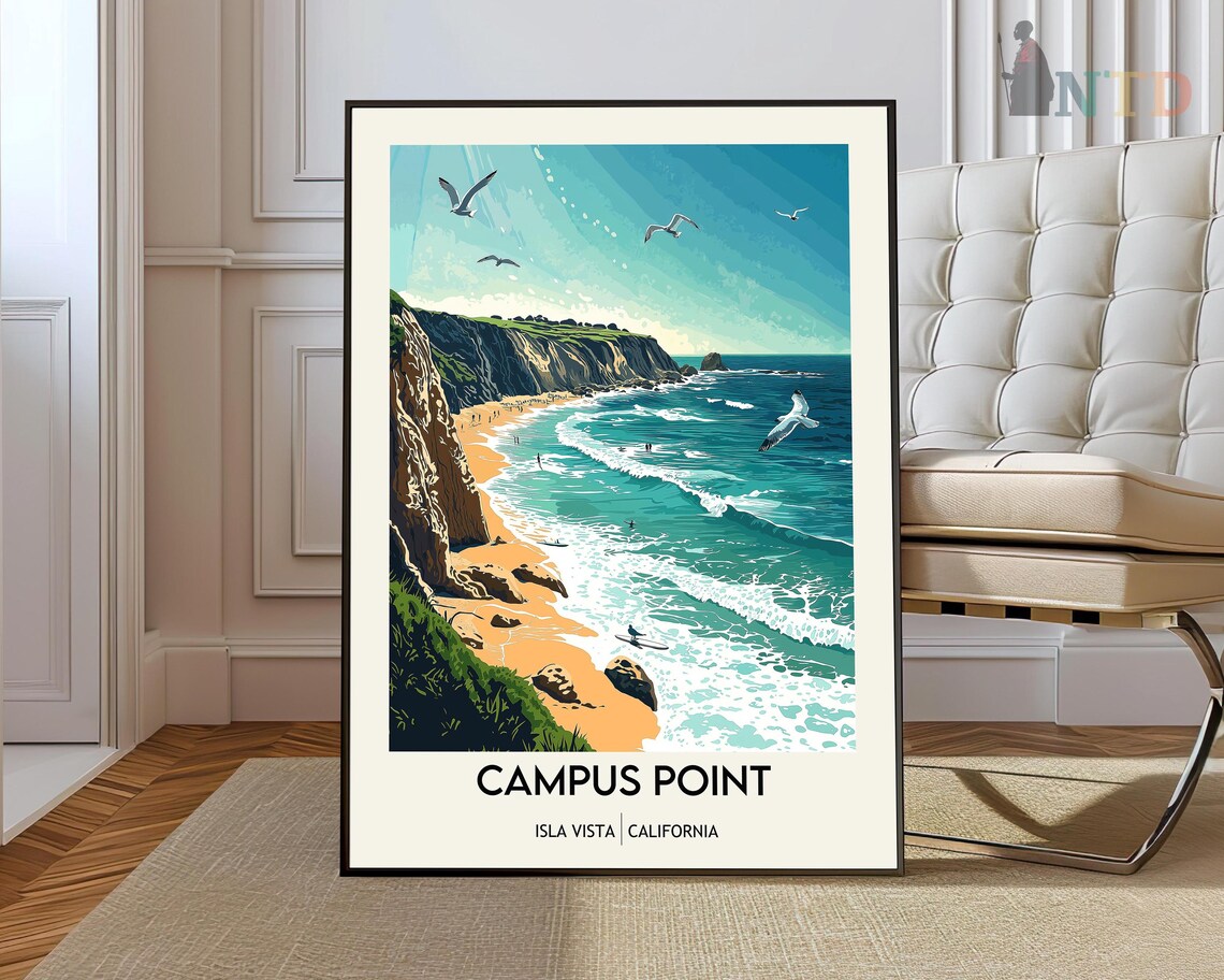 Isla Vista, California Travel Poster, Beach Campus View