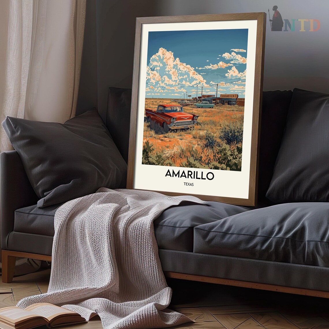 Amarillo Texas Route 66 Desert Classic Cars Vintage Travel Poster - Image 3