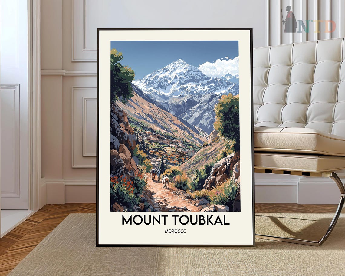 Mount Toubkal Morocco Atlas Mountains Snow Peak Trail Travel Poster