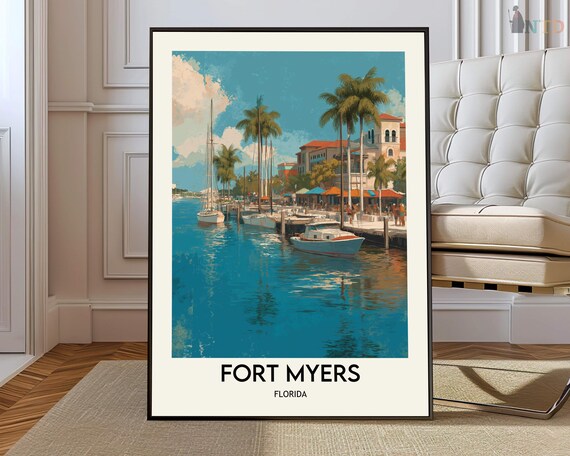 Fort Myers Florida Sailboat Marina Waterfront Restaurants Travel Poster