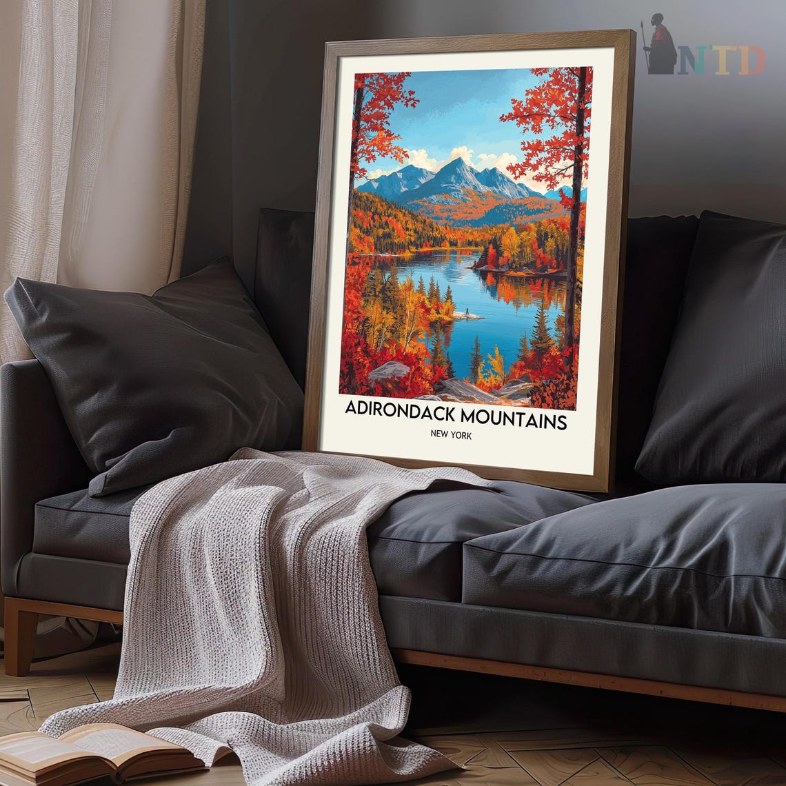 Adirondack Mountains New York Autumn Lake Reflection View Poster - Image 3