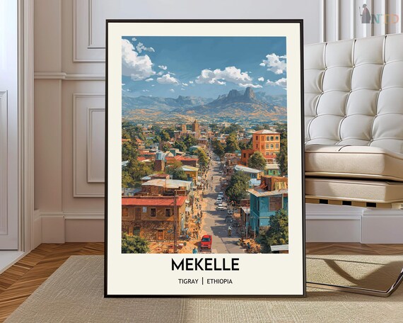 Mekelle Tigray Ethiopia Mountain Street Vintage Travel Poster