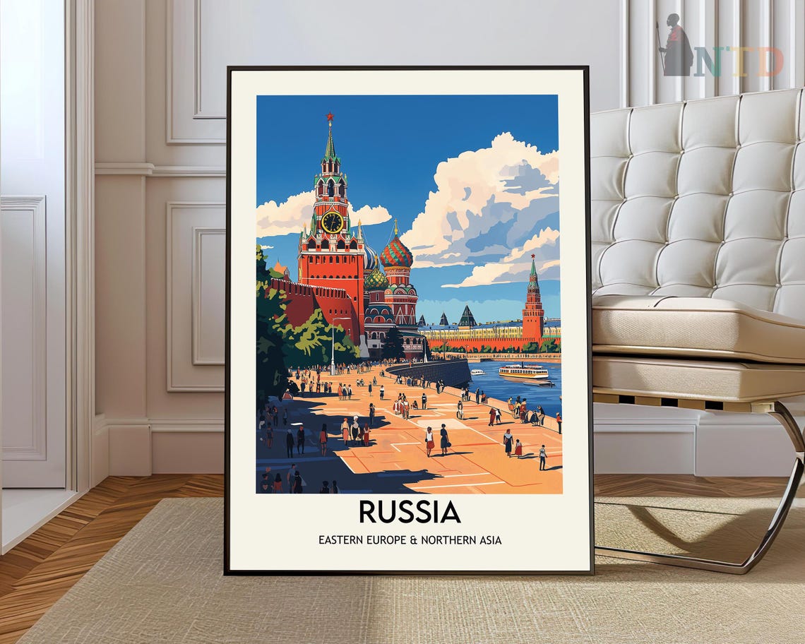 Russia Moscow Red Square St Basil's Cathedral Landmark Travel Poster