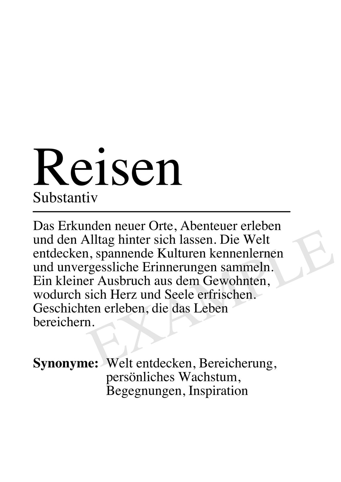 Reisen German Travel Definition Dictionary Style Typographic Poster - Image 2