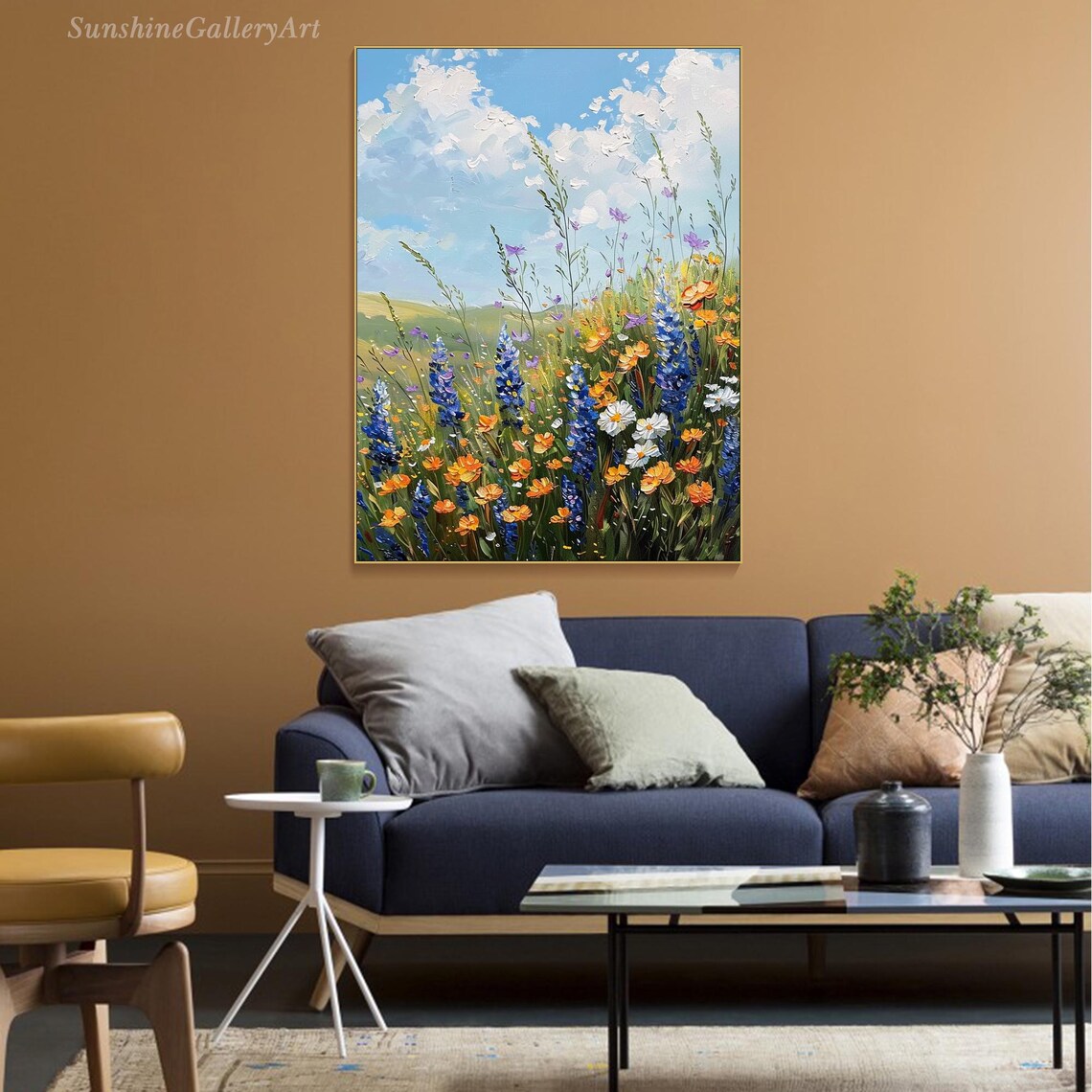 Wild Bluebell And Orange Poppy Meadow Under Blue Spring Sky Poster - Image 3