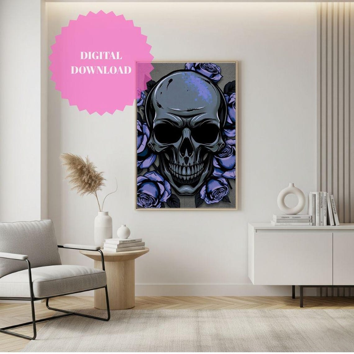 Purple Roses and Skull Gothic Dark Romance Wall Decor Poster