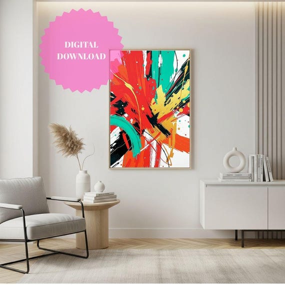 Color Explosion Abstract Art Print Modern Expressionist Wall Decor