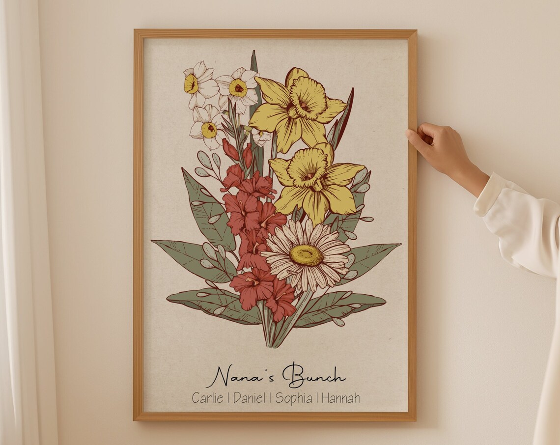 Nanas Bunch Vintage Wildflower Bouquet Grandma Names Keepsake Poster