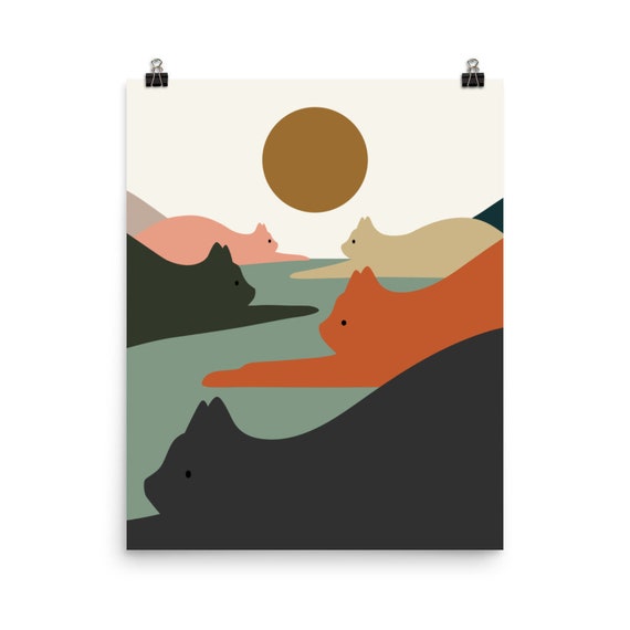 Abstract Cats Landscape Geometric Modern Color Block Cat Print