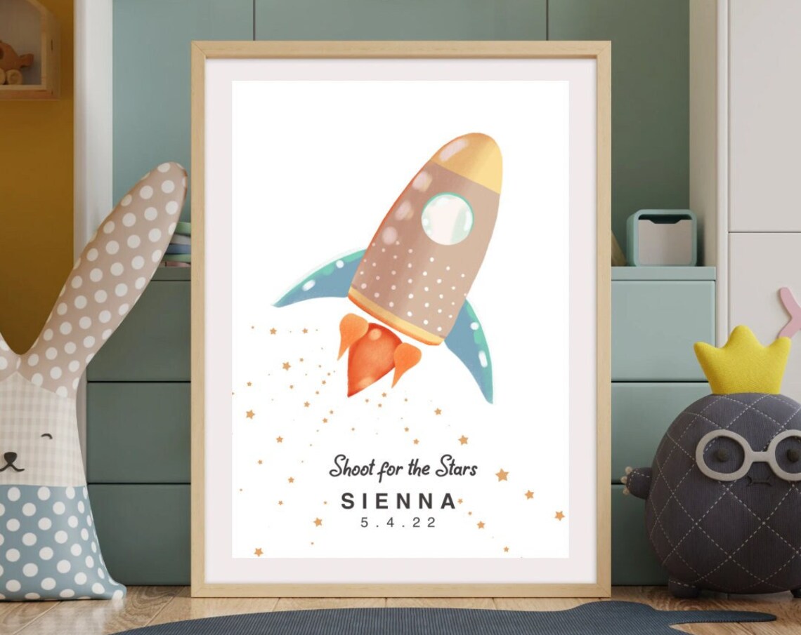 Personalised Rocket Illustration, Nursery Kids Room