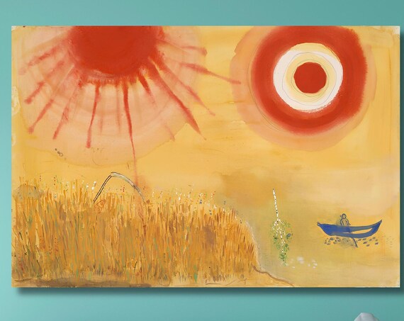 Marc Chagall Two Suns Golden Wheat Field Boat Dreamlike Poster