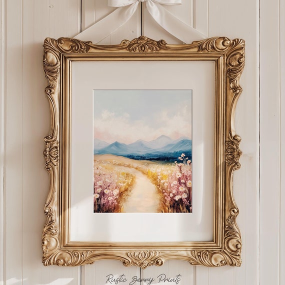Rustic Landscape Painting Wall Art Vintage Print Warm Tones Cottagecore Academia Art