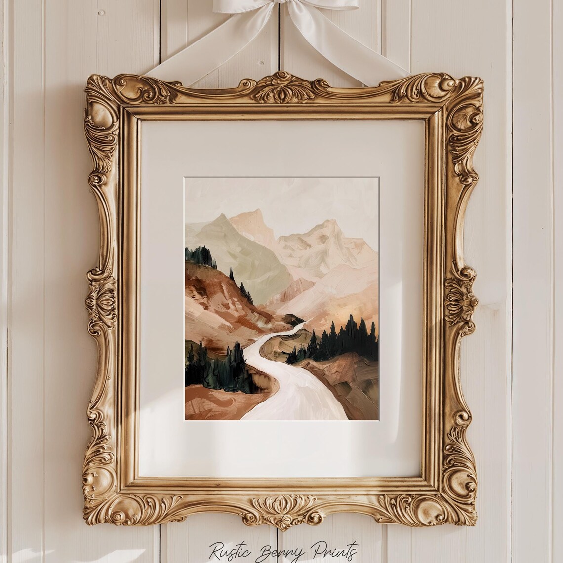 Mountain Valley River Road Watercolor Landscape Painting Print