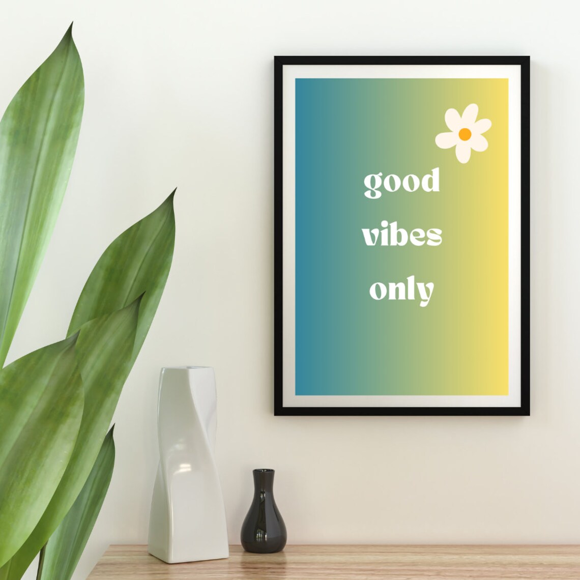 Good Vibes Only Gradient Daisy Colorful Motivational Art Poster - Image 3