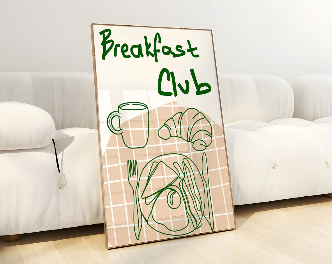 Breakfast Club Green Line Art Croissant Morning Table Poster - Image 4