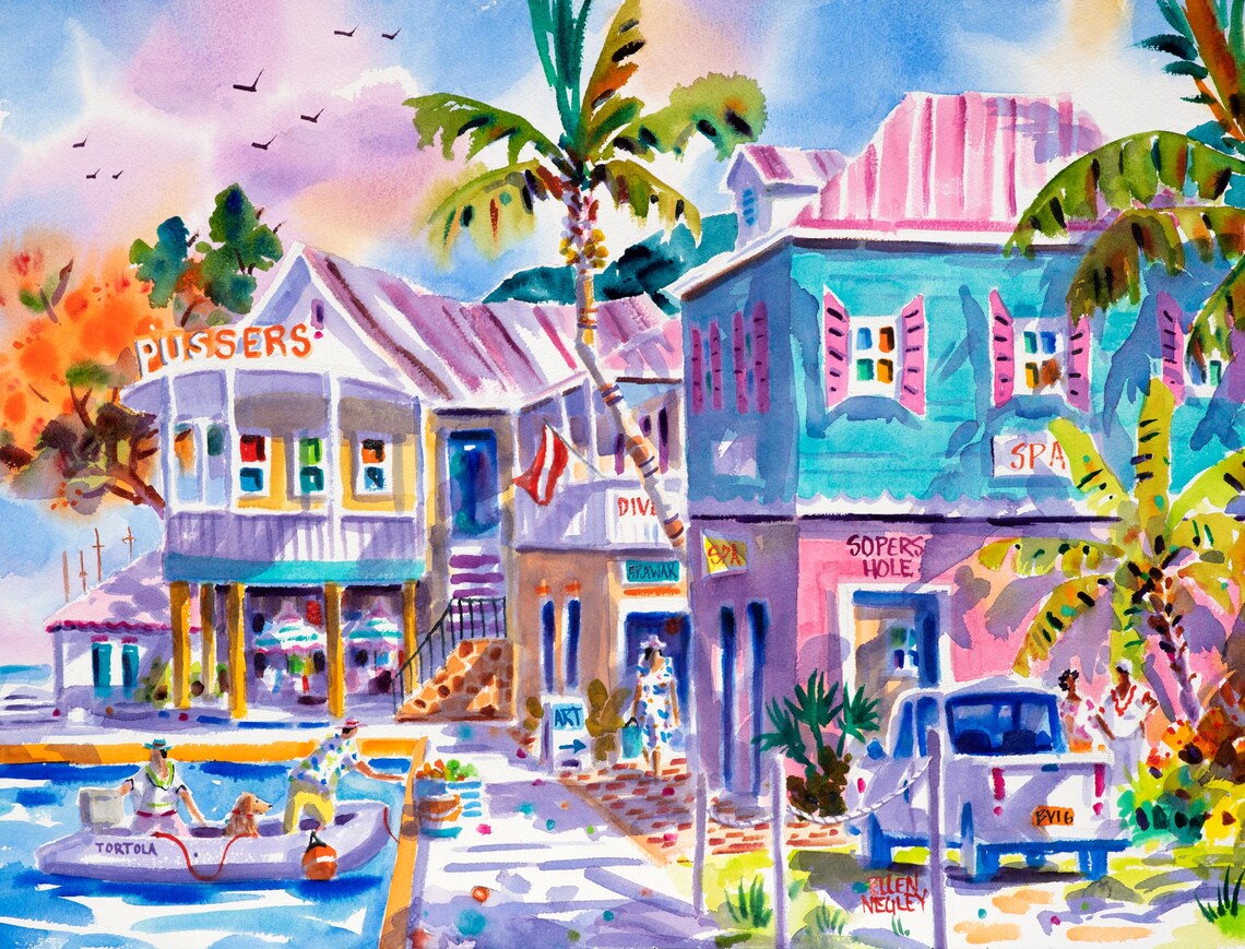 Sopers Hole Tortola, BVI Watercolor Art Print