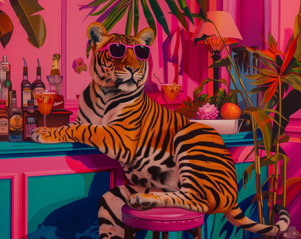 Tropical Tiger Retro Tiki Lounge Poster Print