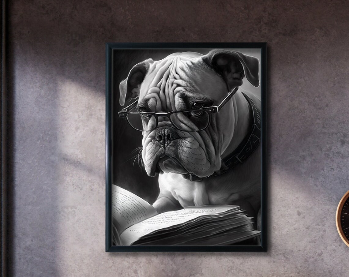 Bulldog With Glasses Art Print, Dog Lover Gift
