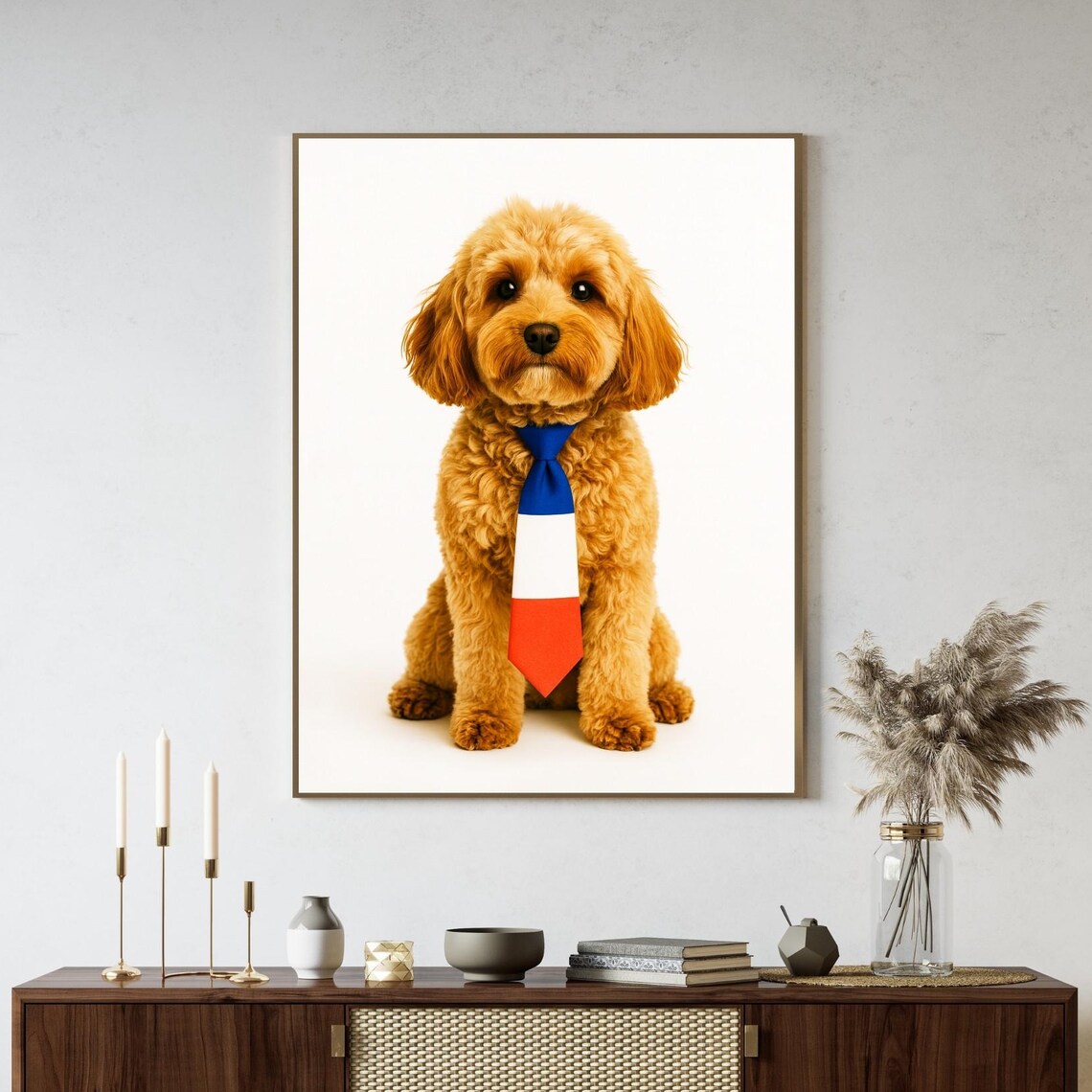 Cavapoo France Flag Tie Funny Dog Wall Art Parisian Pet Lover Gift Decor