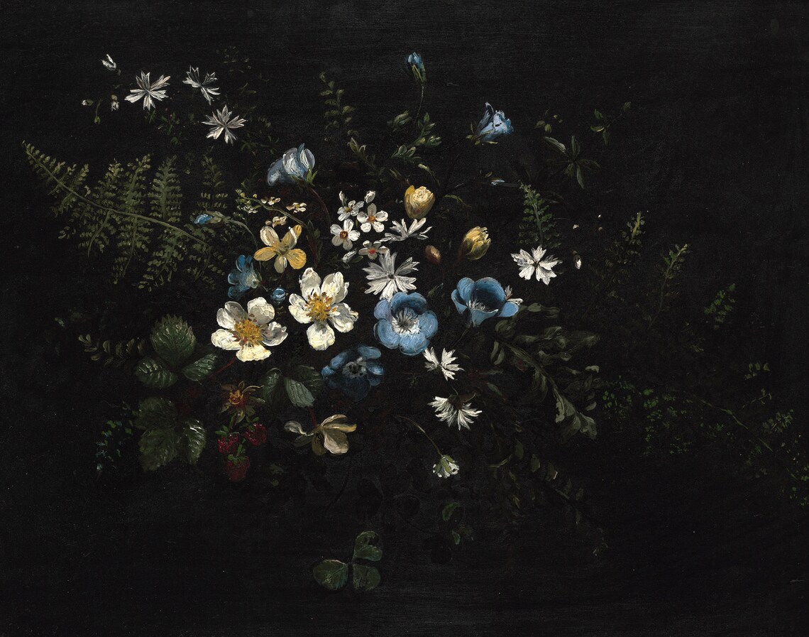 Vintage Dark Floral Flower Still Life Art Print - Image 3