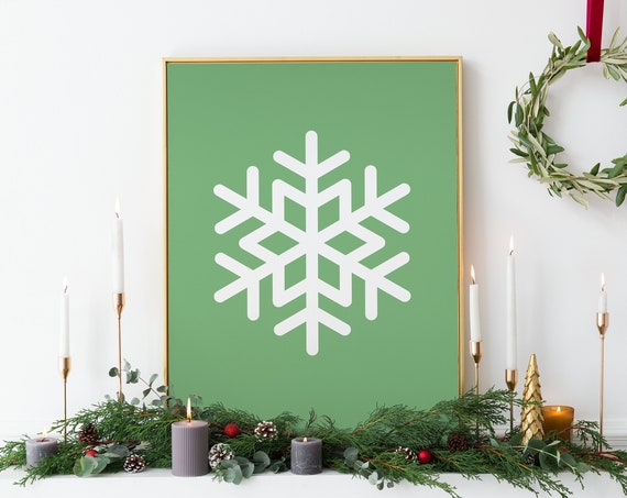 Green Snowflake Print Art Cute Christmas Decor Green Winter Holiday Wall Art