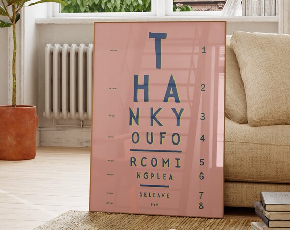 Thanks For Coming Print Eye Chart Poster Trendy Living Room Decor Pink Cute Quote Dorm Room Art Aesthetic Apartment Wall Art