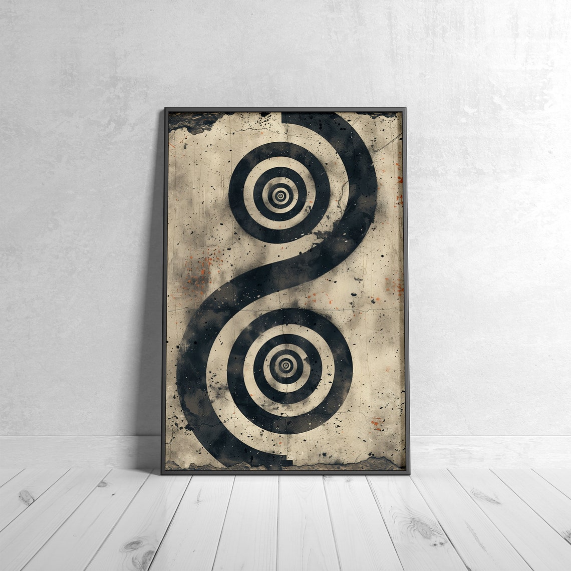 Retro Geometric Abstract Art Concentric Circles Monochrome Poster - Image 4