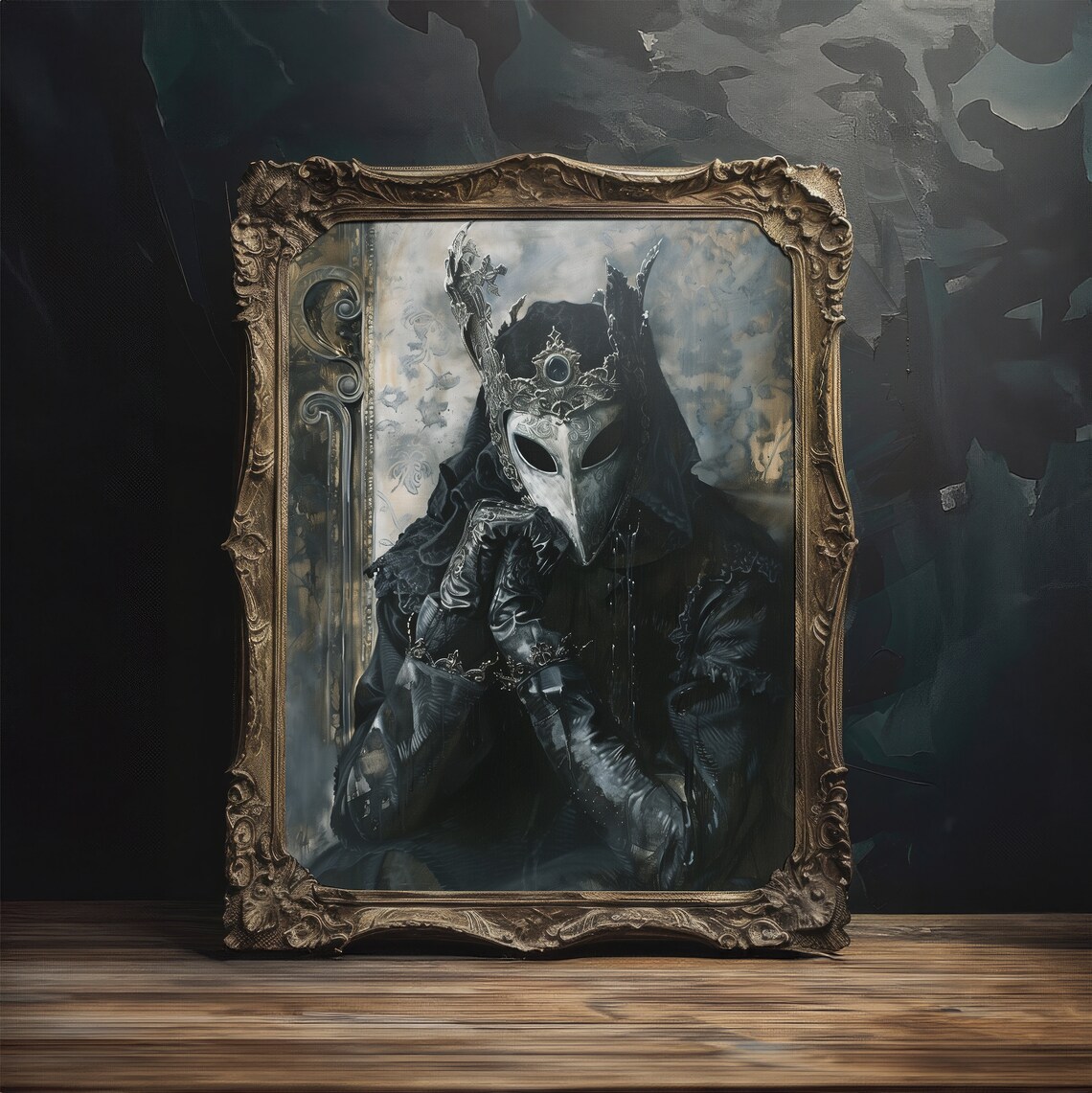 Dark Lord Crowned Masked Figure Gothic Oil Painting Moody Fantasy Portrait Poster - Image 4