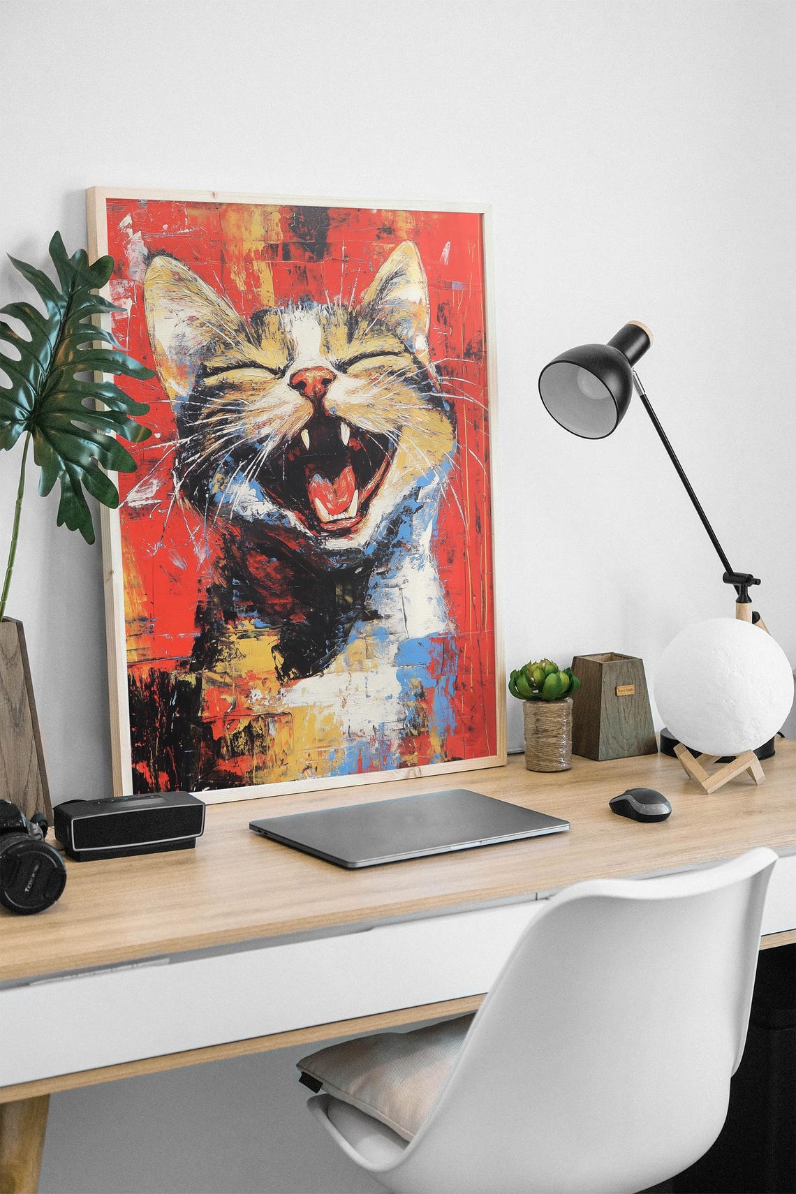 Laughing Tabby Cat Red Background Pop Art Paint Splatter Pet Poster - Image 2